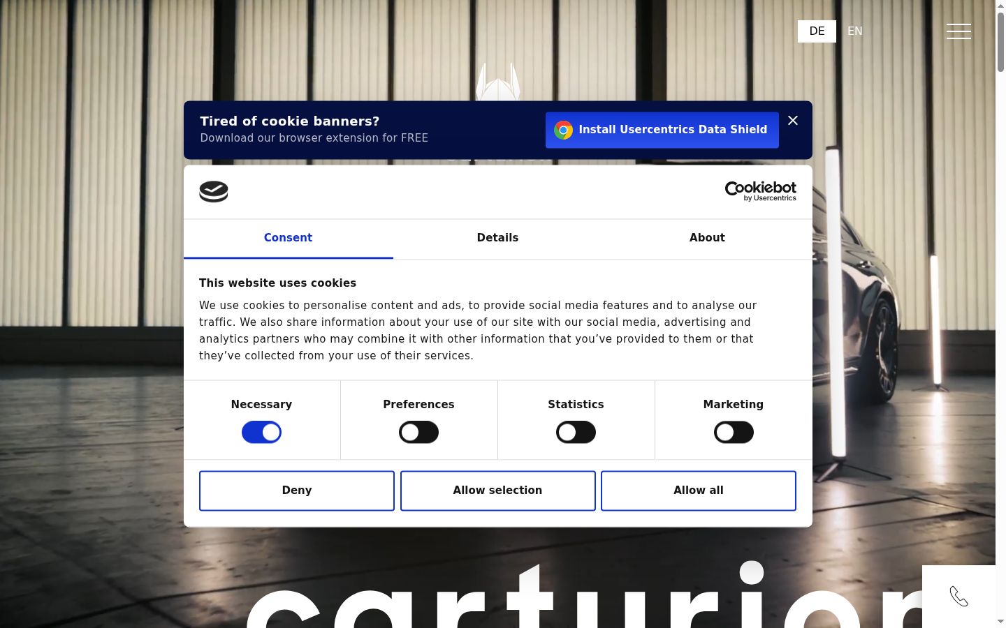 Screenshot of the consent banner shown before any interaction