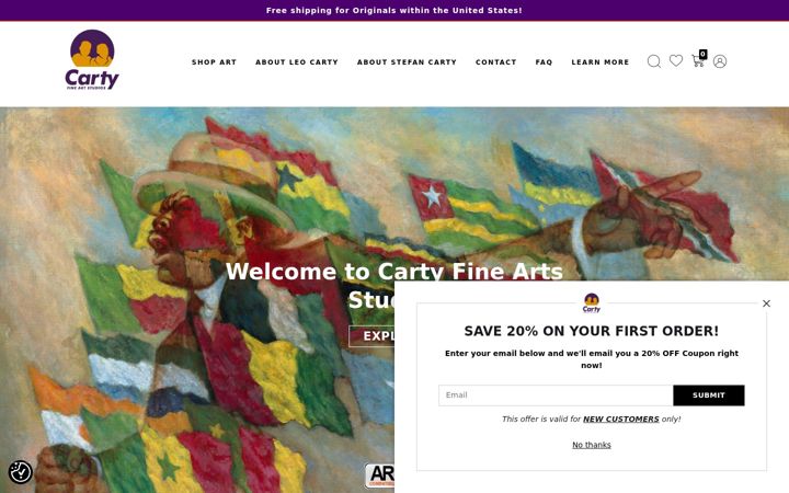 Screenshot of cartyfineartstudios.com