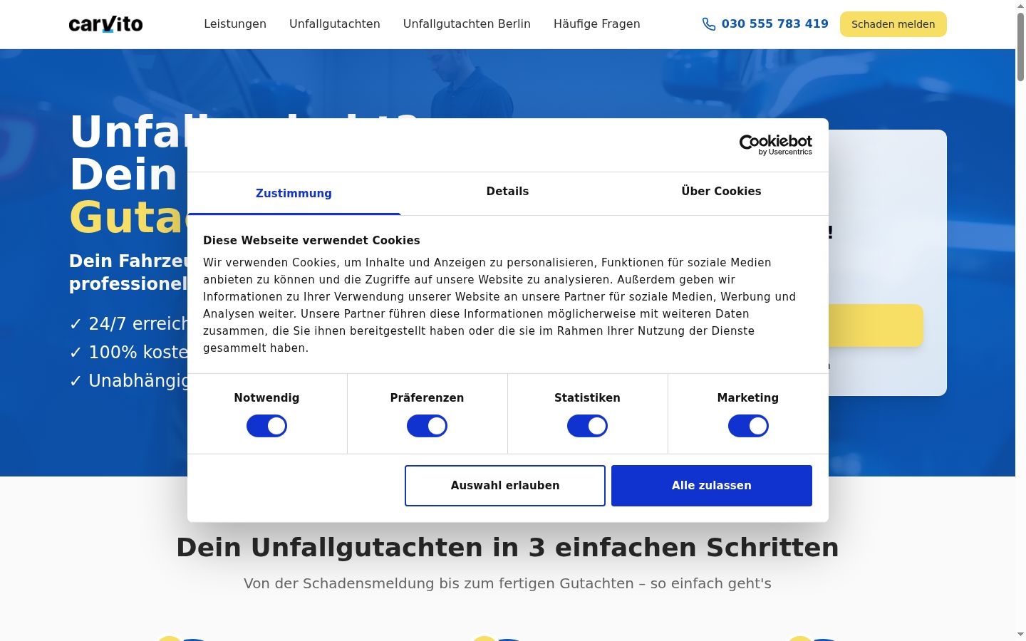 Screenshot van de toestemmingsbanner zoals getoond vóór enige interactie