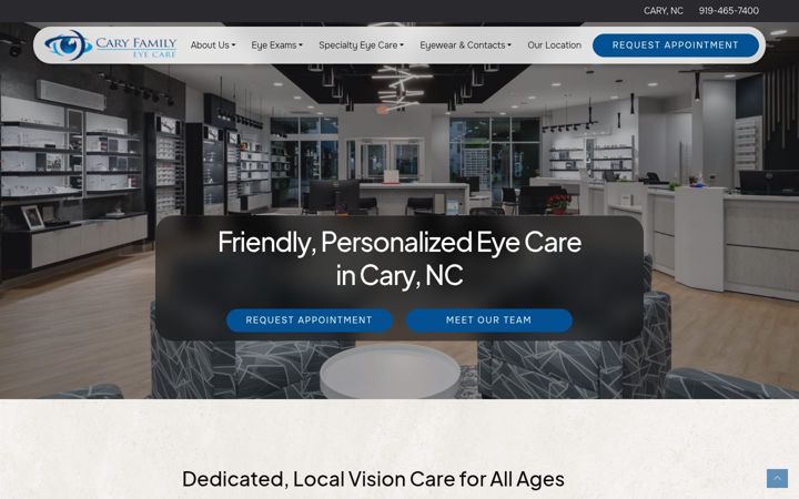 Screenshot of caryfamilyeyecare.com