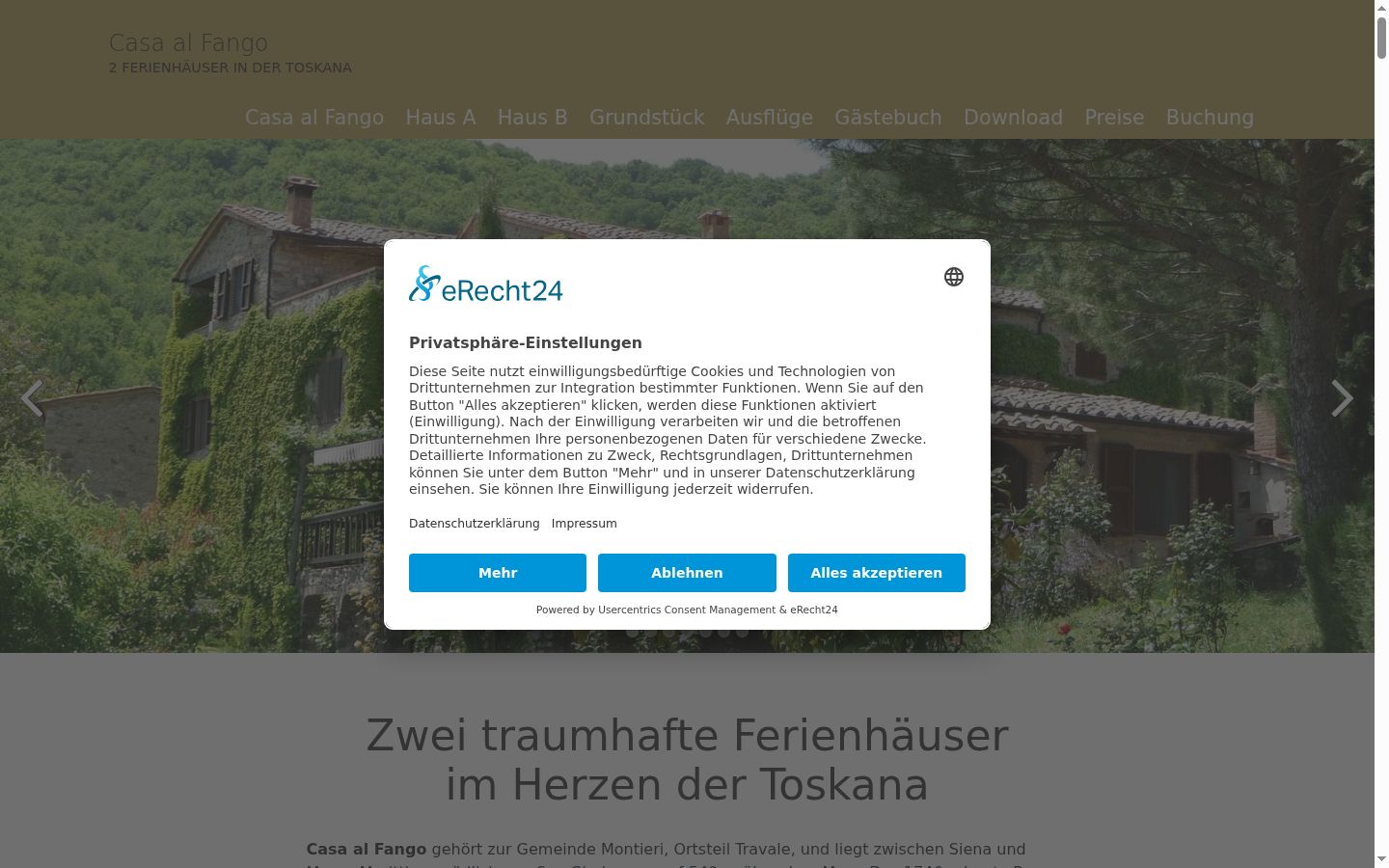 Screenshot del banner di consenso mostrato prima di qualsiasi interazione