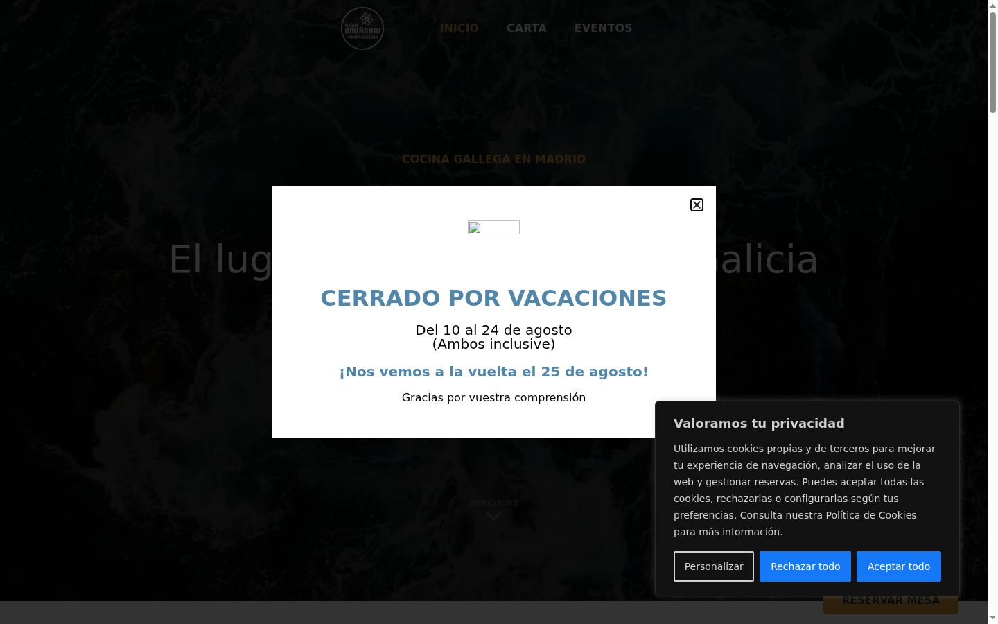 Screenshot del banner di consenso mostrato prima di qualsiasi interazione