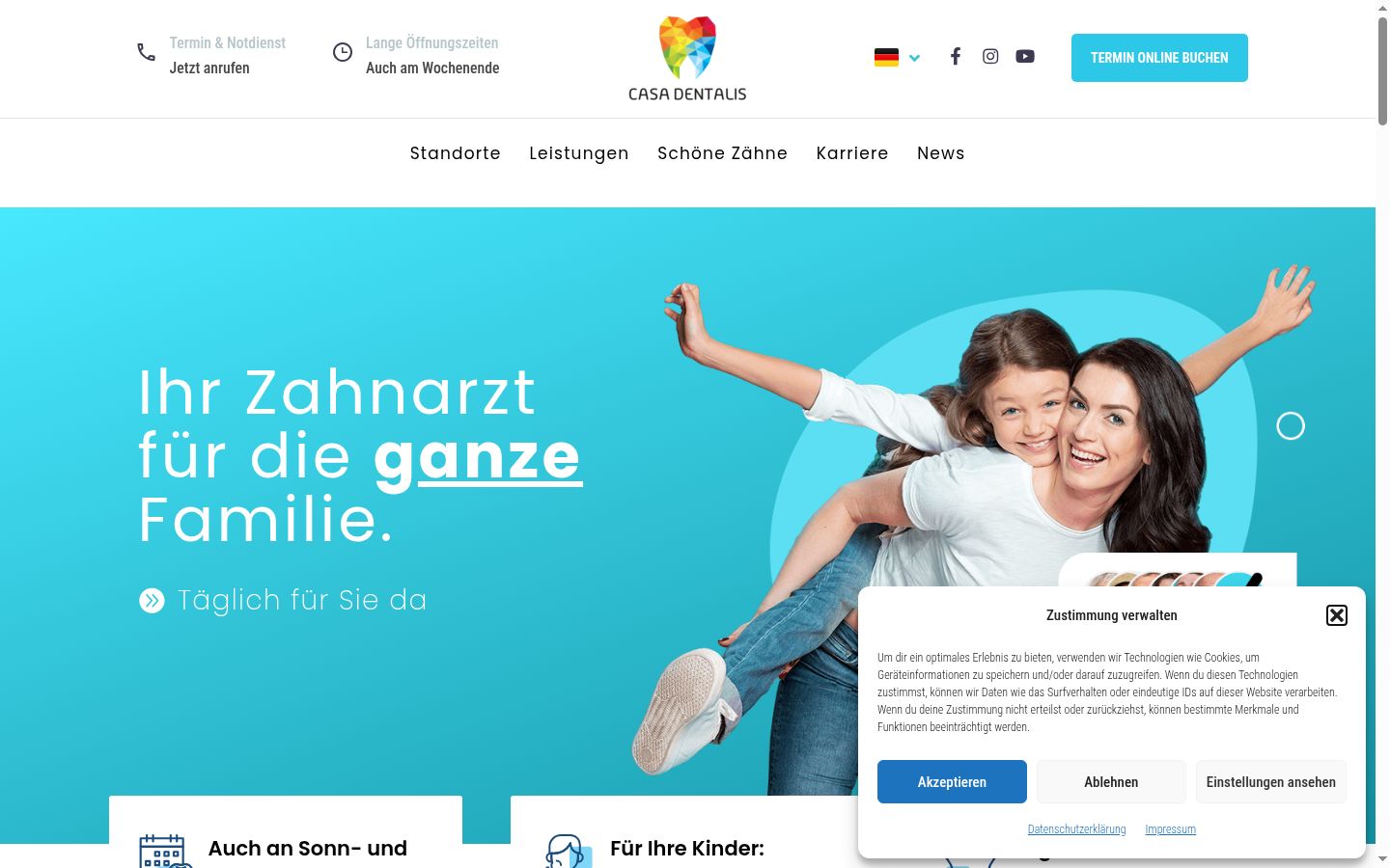 Screenshot des Einwilligungsbanners vor jeglicher Interaktion
