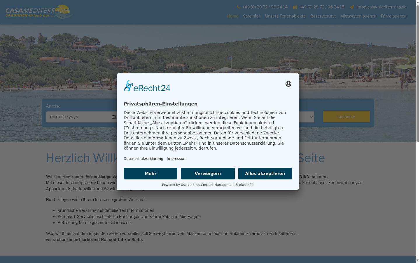 Captura de ecrã do banner de consentimento apresentado antes de qualquer interação
