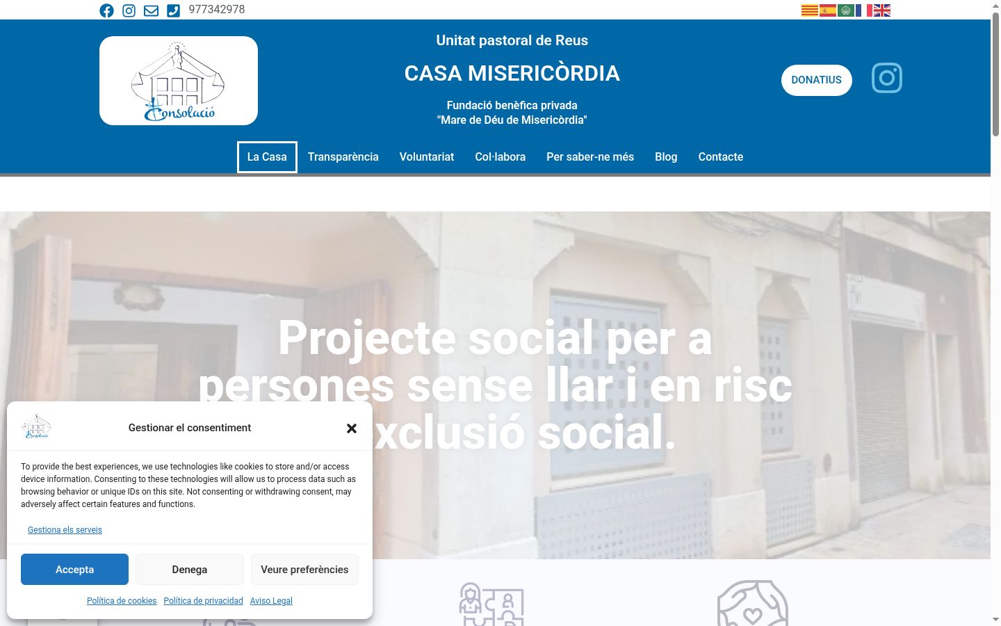 Captura de ecrã do banner de consentimento apresentado antes de qualquer interação