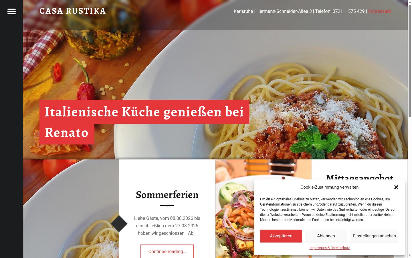 Screenshot des Einwilligungsbanners vor jeglicher Interaktion