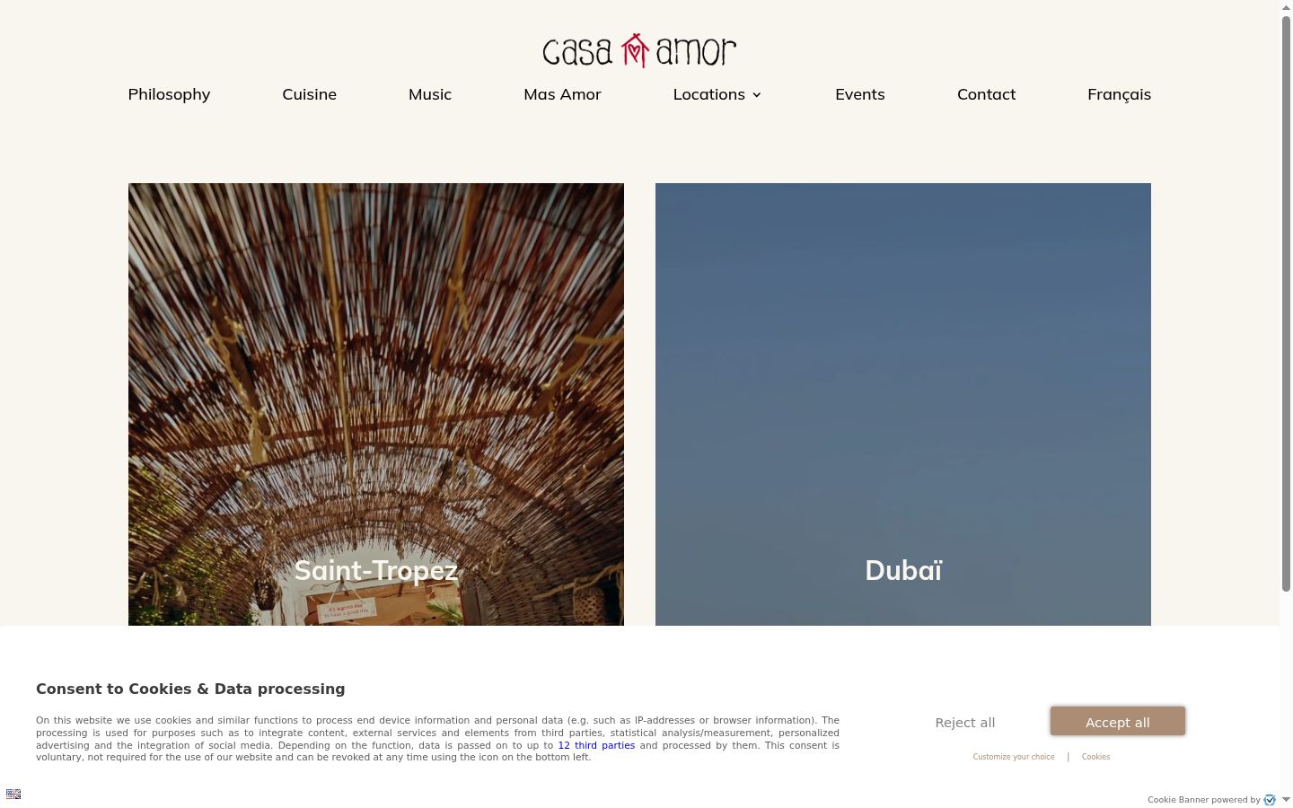 Screenshot del banner di consenso mostrato prima di qualsiasi interazione