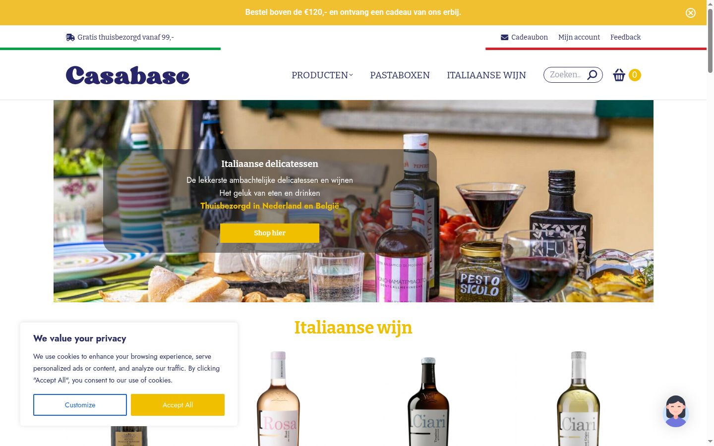 Screenshot del banner di consenso mostrato prima di qualsiasi interazione
