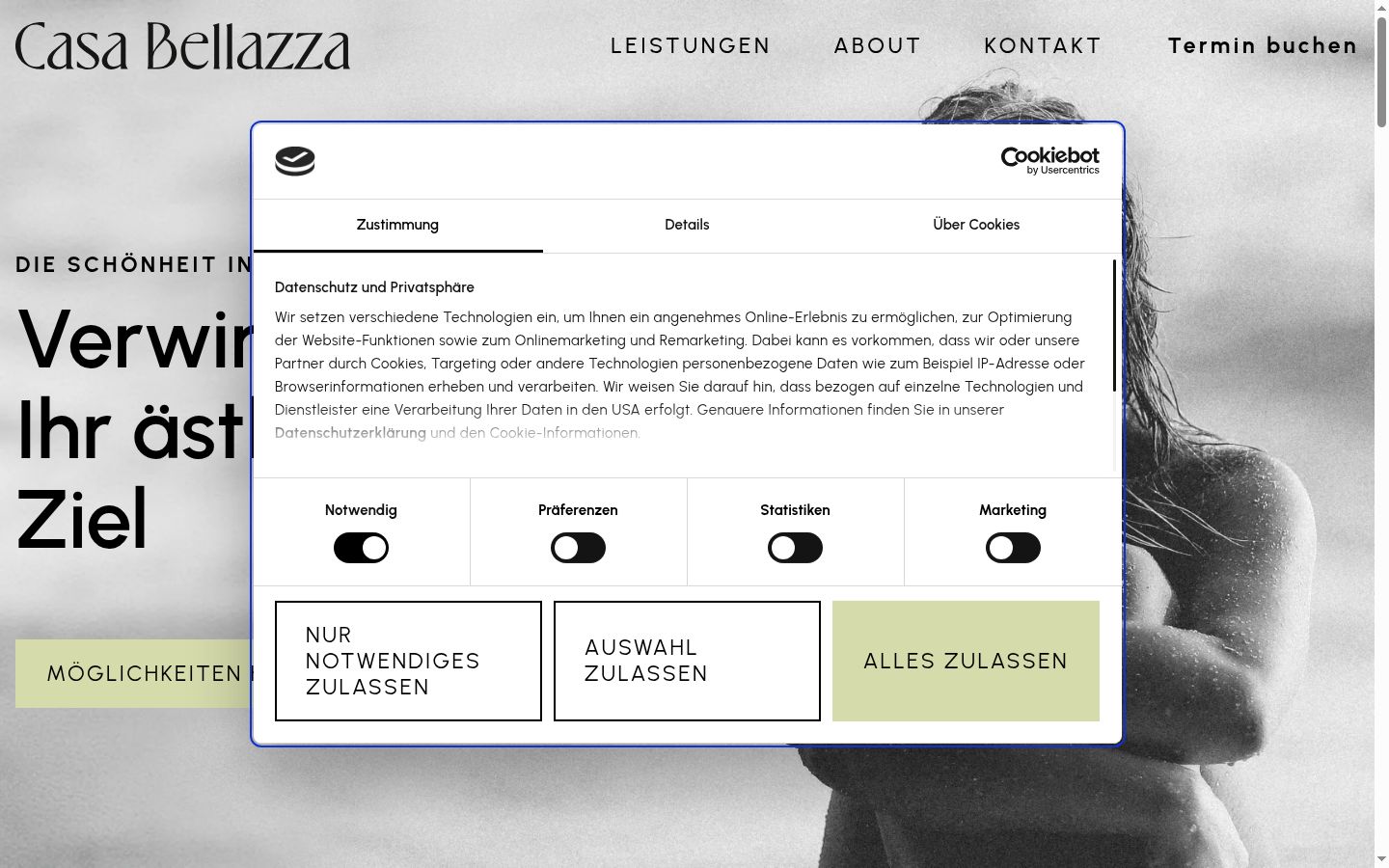 Screenshot des Einwilligungsbanners vor jeglicher Interaktion