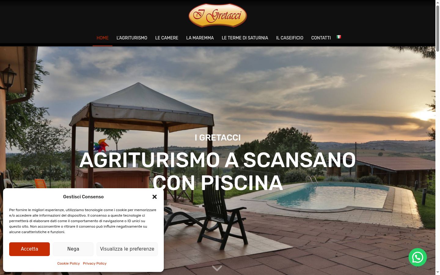 Screenshot del banner di consenso mostrato prima di qualsiasi interazione