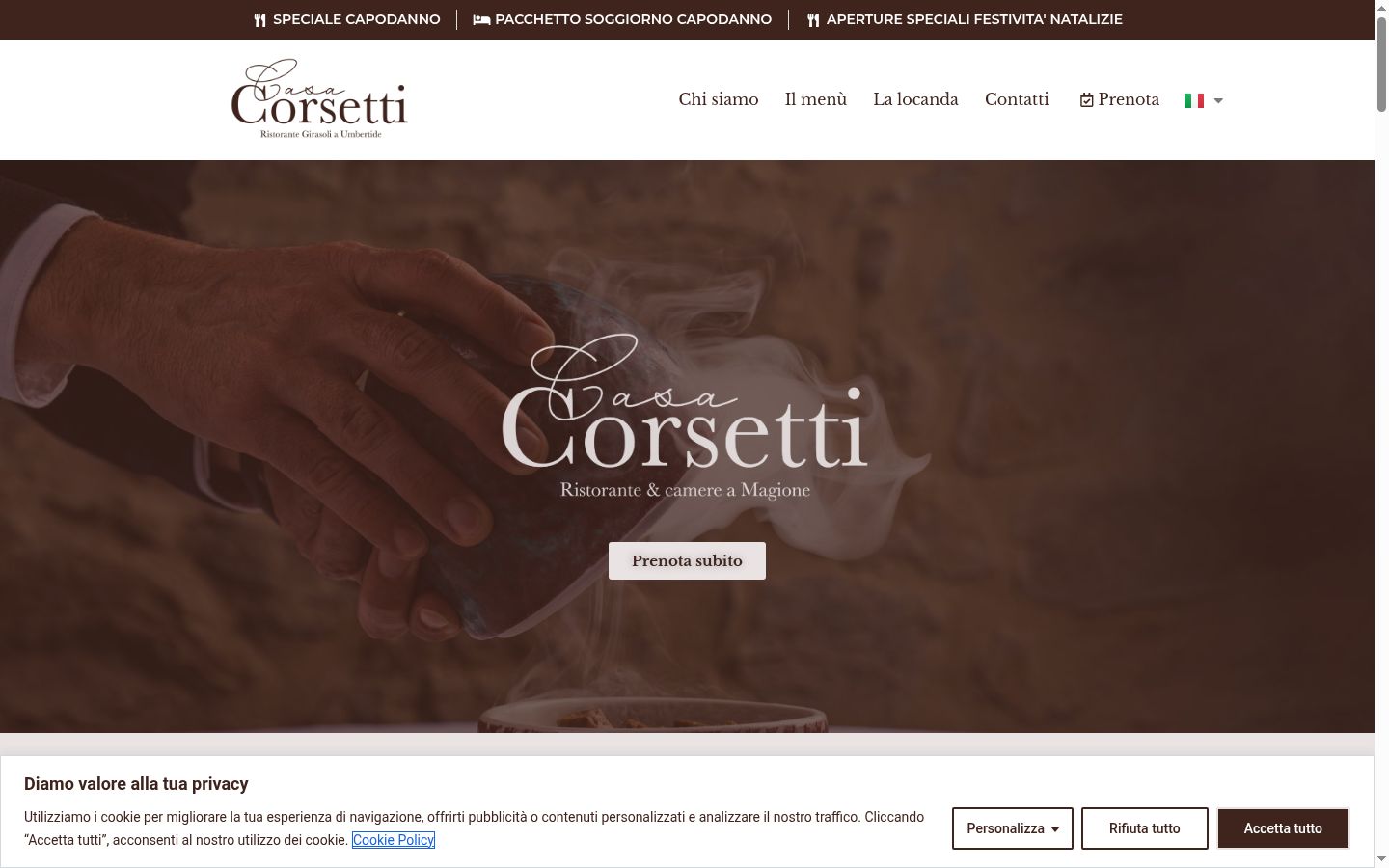 Screenshot del banner di consenso mostrato prima di qualsiasi interazione