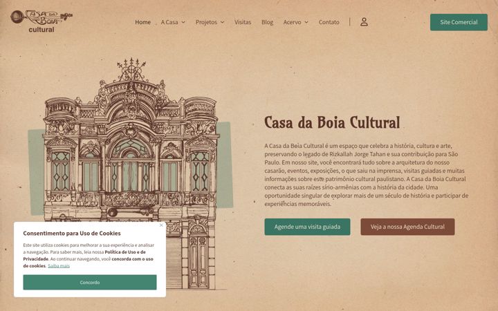 Ekrano kopija casadaboiacultural.com.br