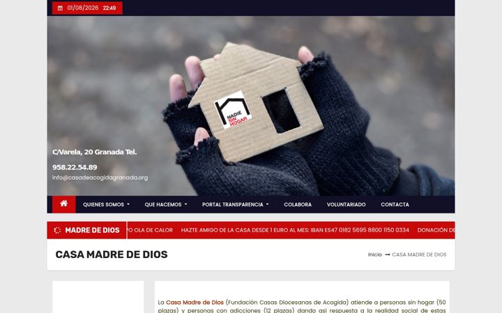 Captură de ecran a casadeacogidagranada.org