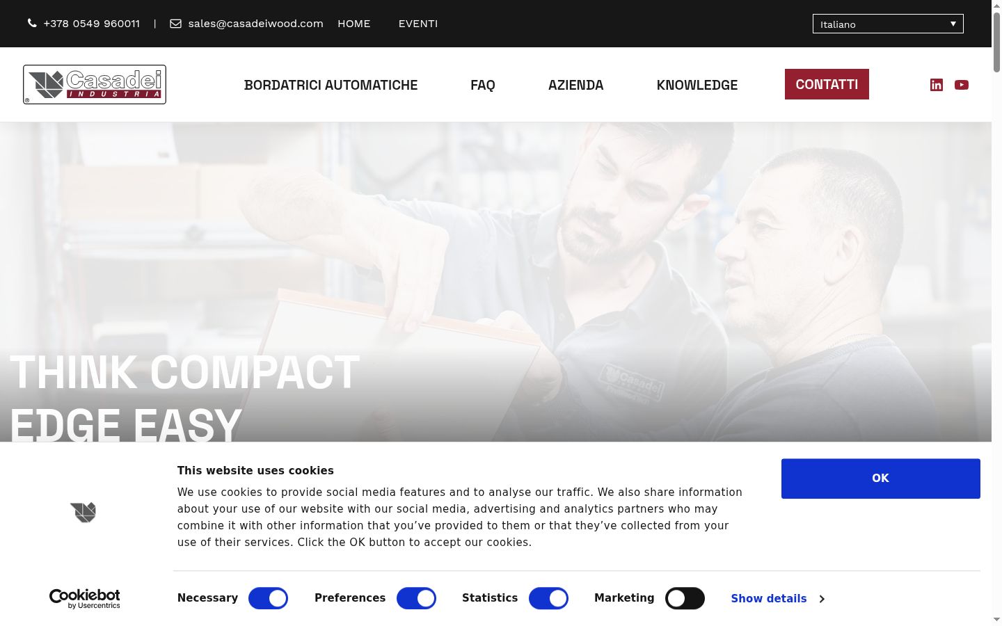 Screenshot del banner di consenso mostrato prima di qualsiasi interazione