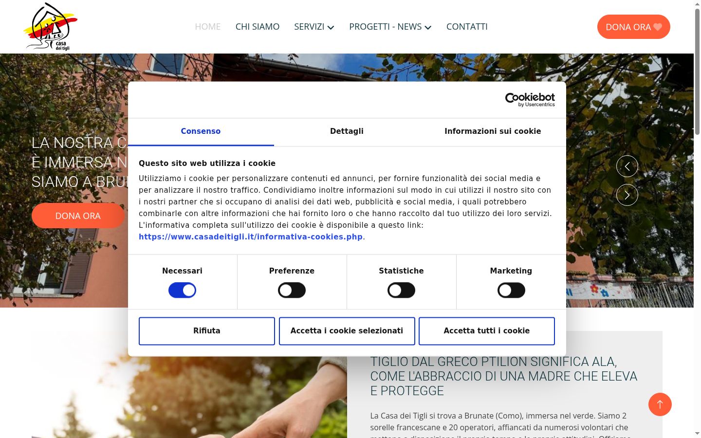 Screenshot del banner di consenso mostrato prima di qualsiasi interazione