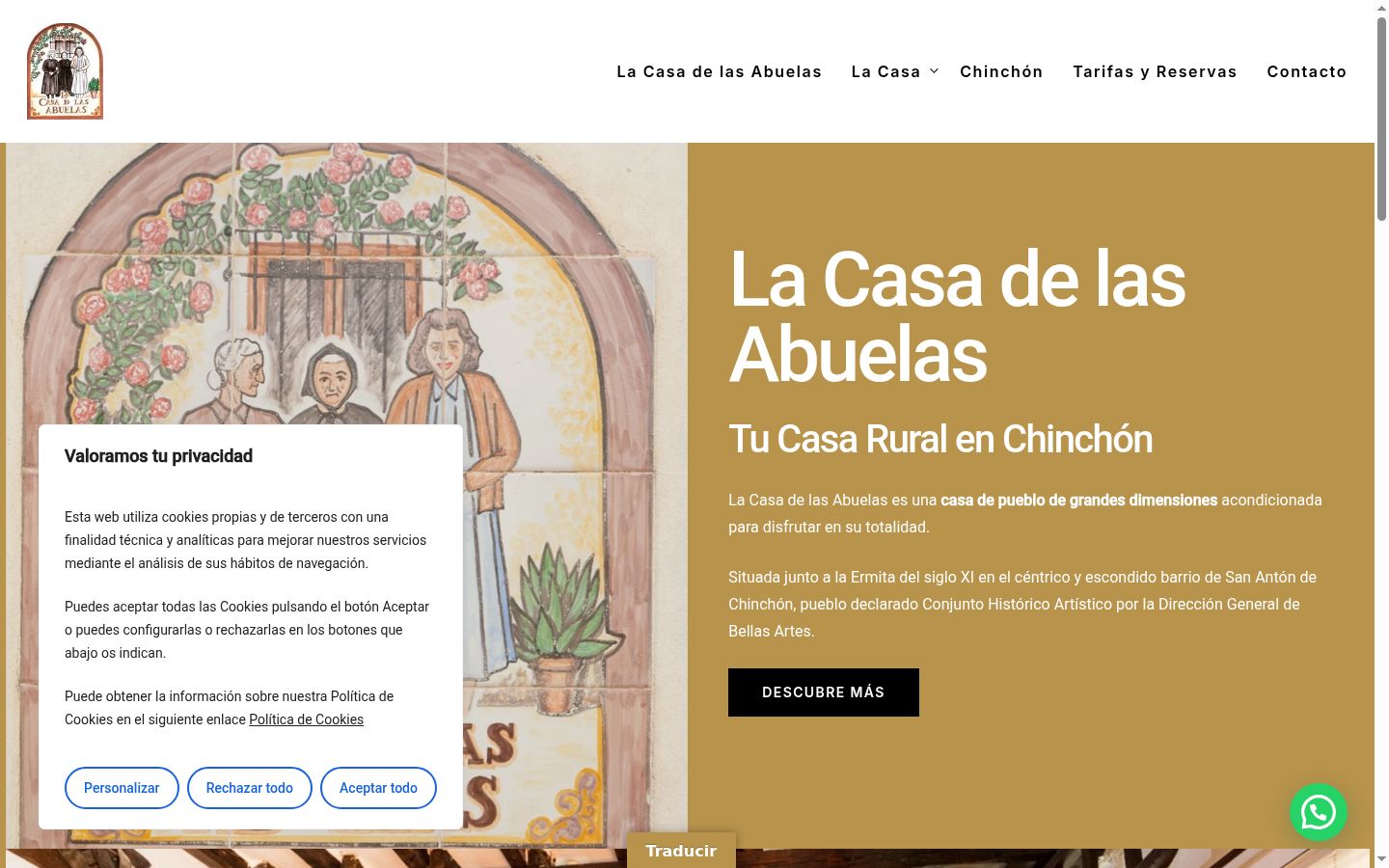 Captura de pantalla del banner de consentimiento mostrado antes de cualquier interacción