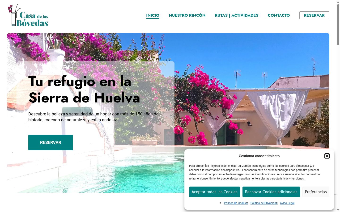 Captura de pantalla del banner de consentimiento mostrado antes de cualquier interacción