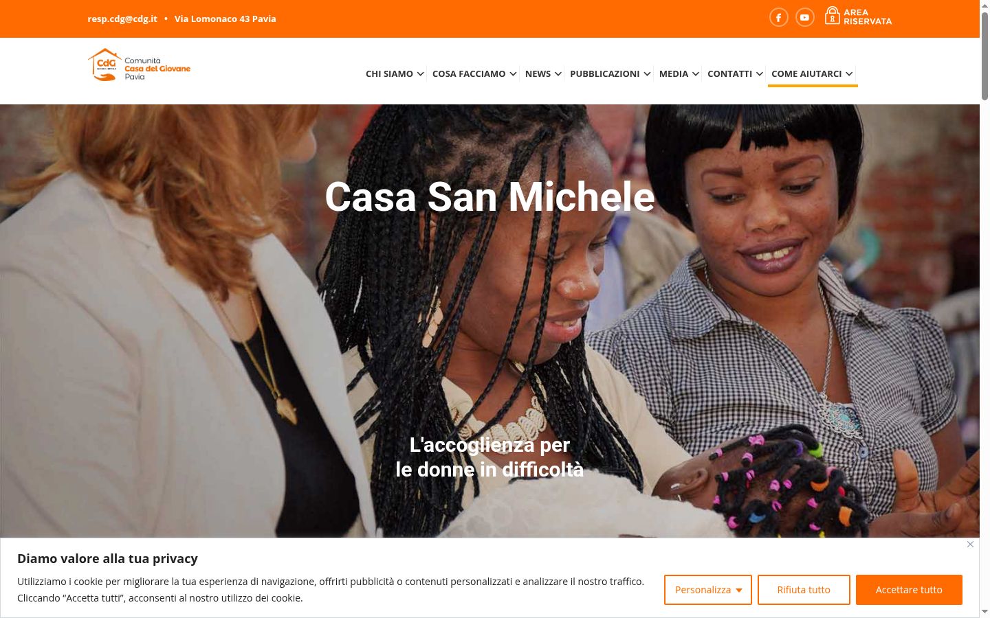 Screenshot del banner di consenso mostrato prima di qualsiasi interazione