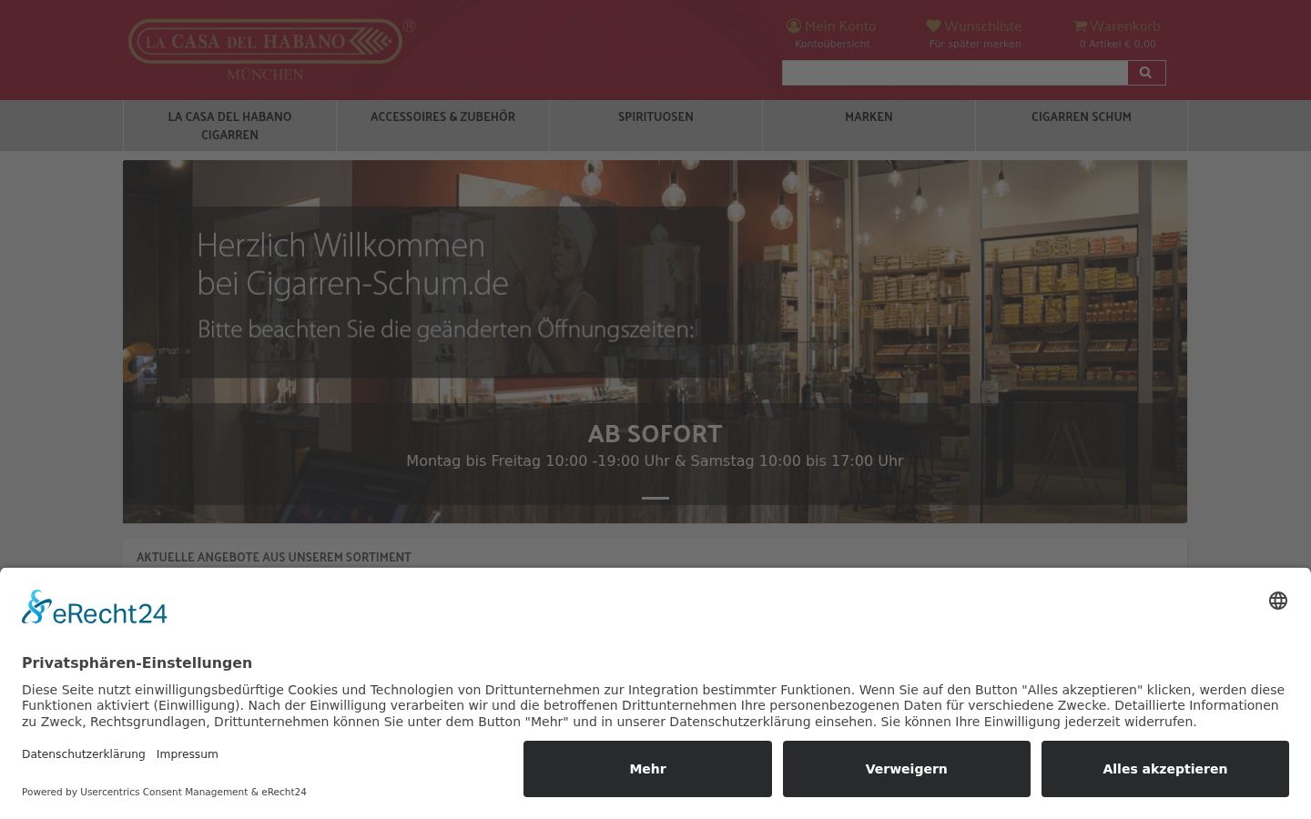 Screenshot des Einwilligungsbanners vor jeglicher Interaktion