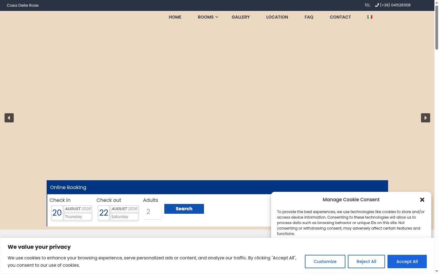Screenshot of the consent banner shown before any interaction