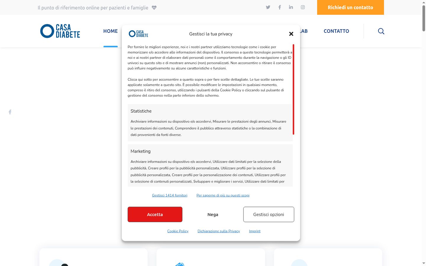 Captura de ecrã do banner de consentimento apresentado antes de qualquer interação