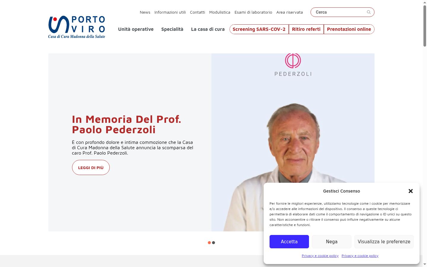 Screenshot del banner di consenso mostrato prima di qualsiasi interazione