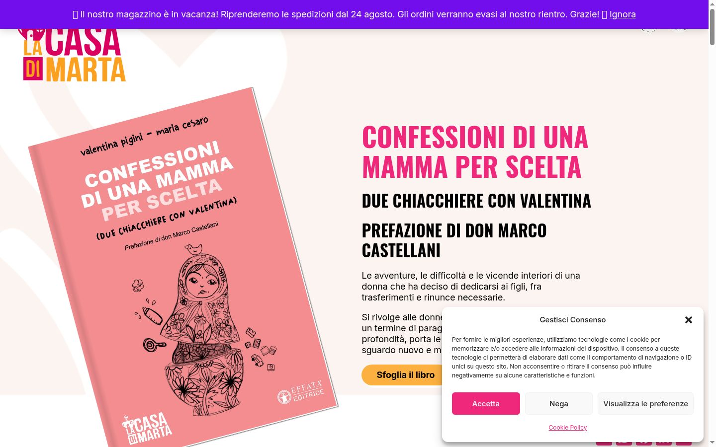 Screenshot del banner di consenso mostrato prima di qualsiasi interazione