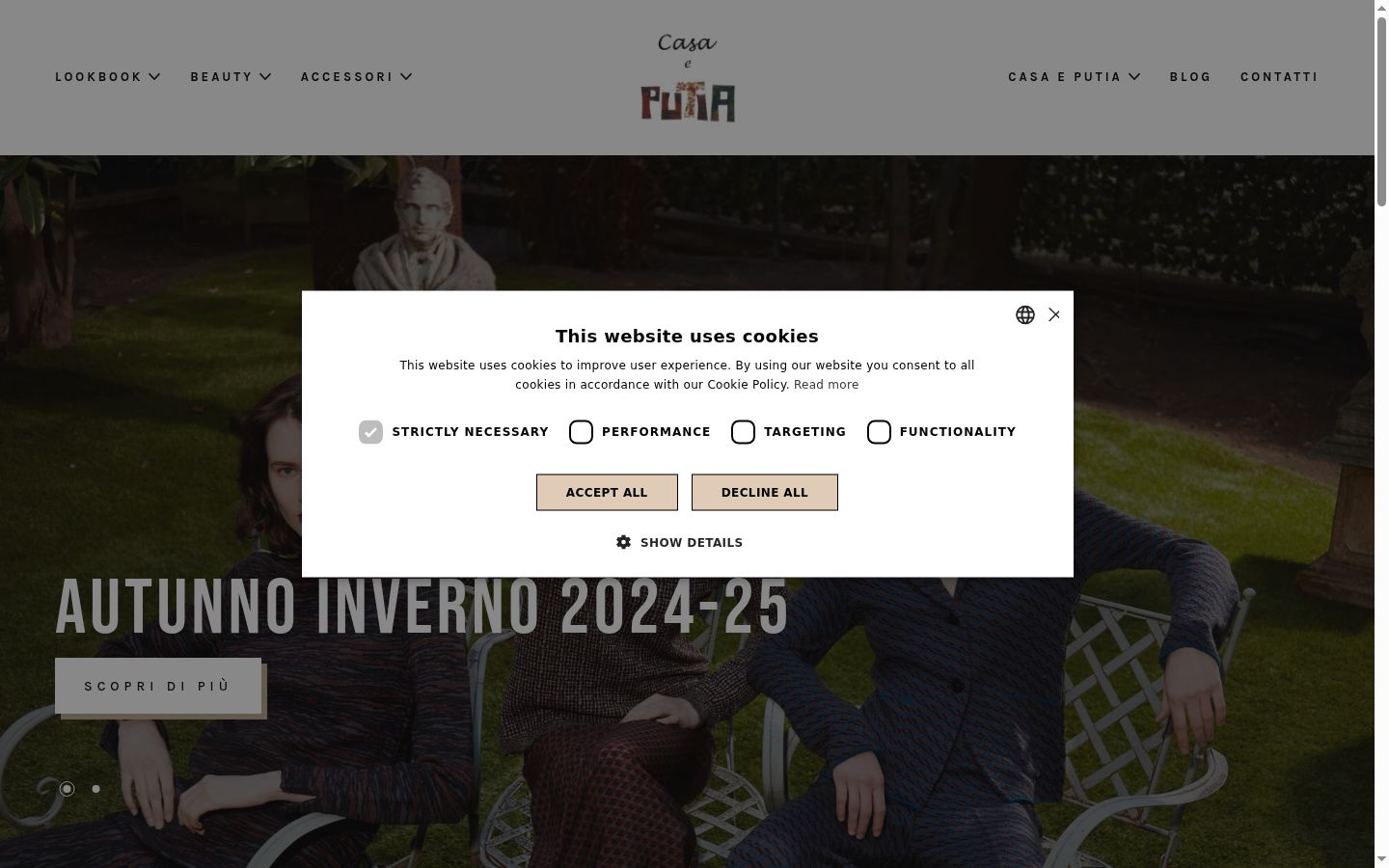 Screenshot del banner di consenso mostrato prima di qualsiasi interazione