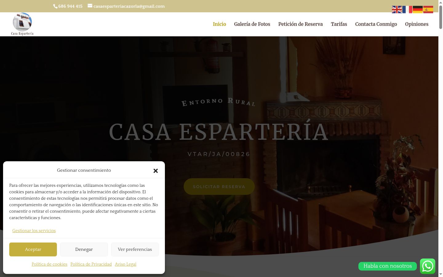 Captura de pantalla del banner de consentimiento mostrado antes de cualquier interacción