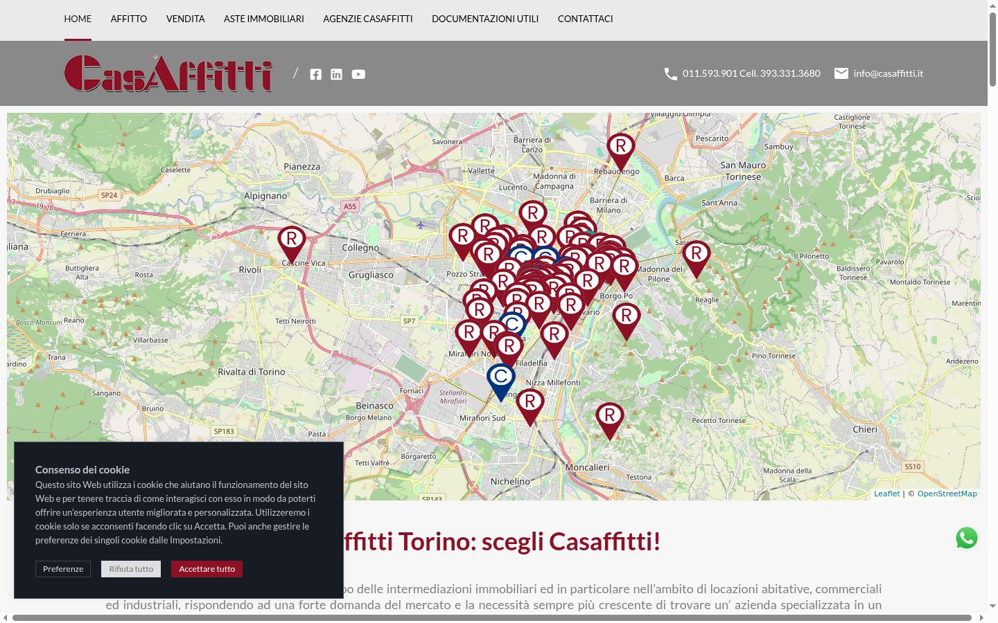 Screenshot del banner di consenso mostrato prima di qualsiasi interazione