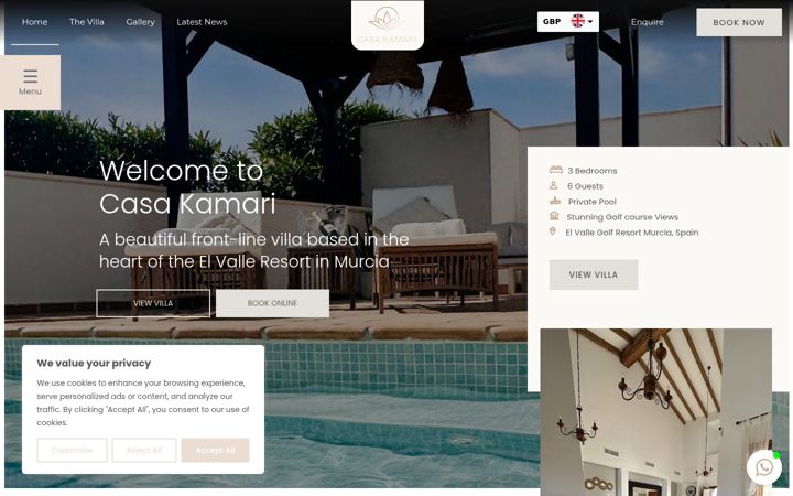 Screenshot of casakamari.co.uk
