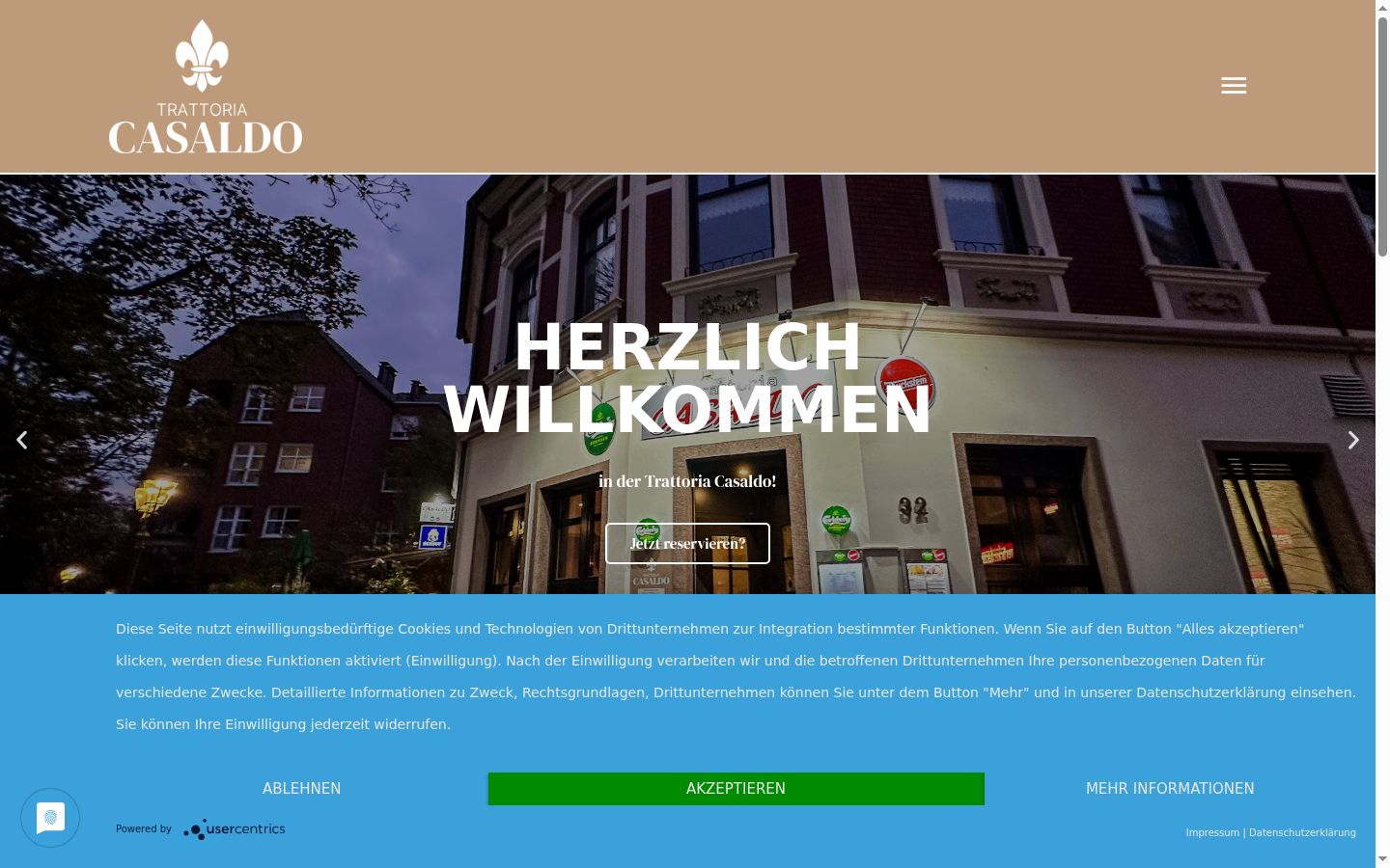 Screenshot des Einwilligungsbanners vor jeglicher Interaktion