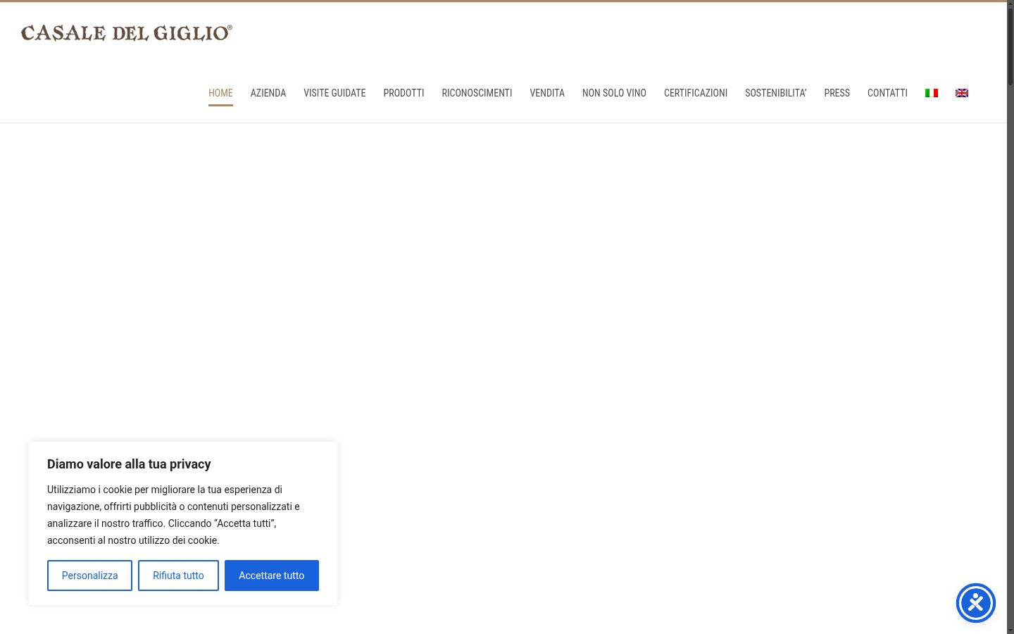 Screenshot del banner di consenso mostrato prima di qualsiasi interazione