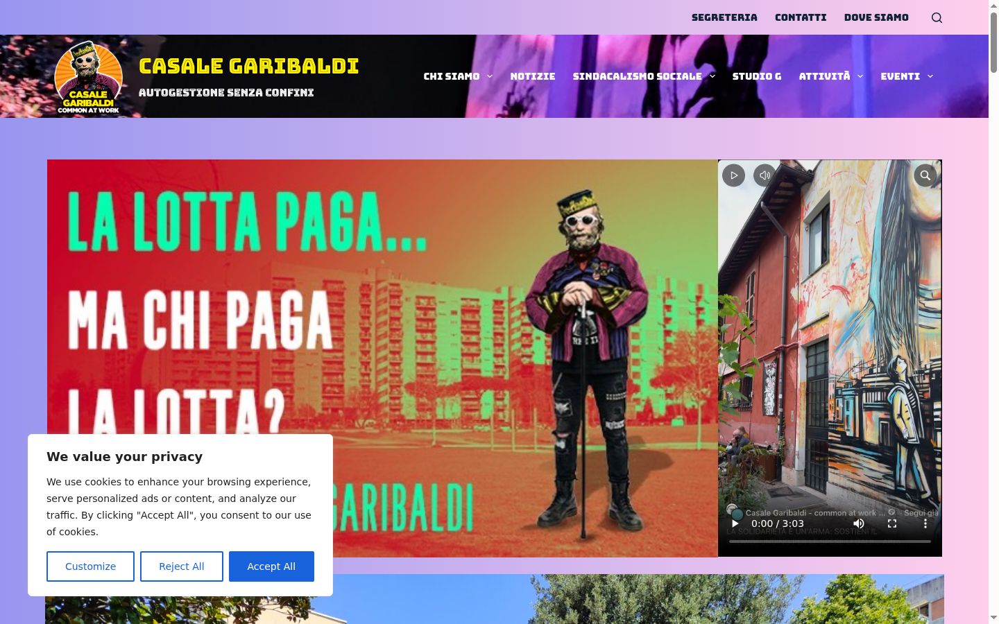 Screenshot del banner di consenso mostrato prima di qualsiasi interazione