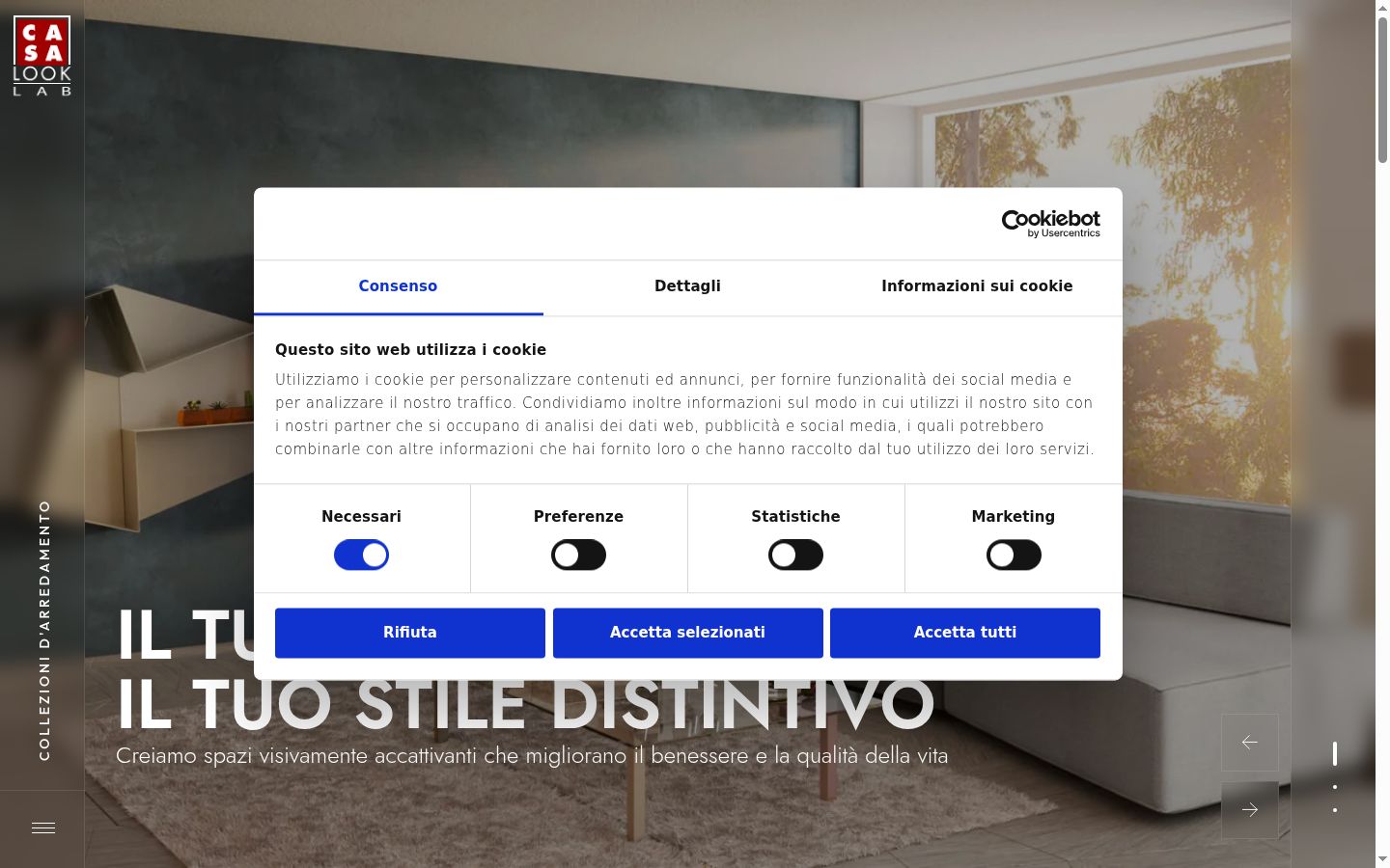 Screenshot del banner di consenso mostrato prima di qualsiasi interazione