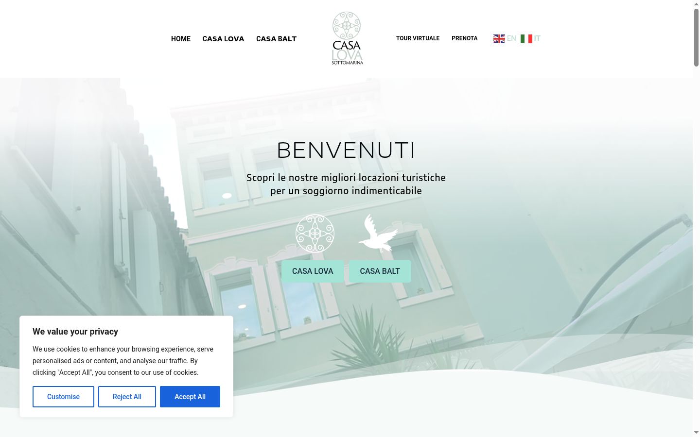 Screenshot del banner di consenso mostrato prima di qualsiasi interazione