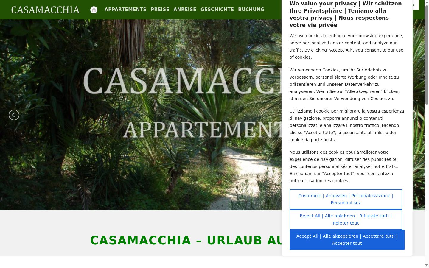 Screenshot del banner di consenso mostrato prima di qualsiasi interazione