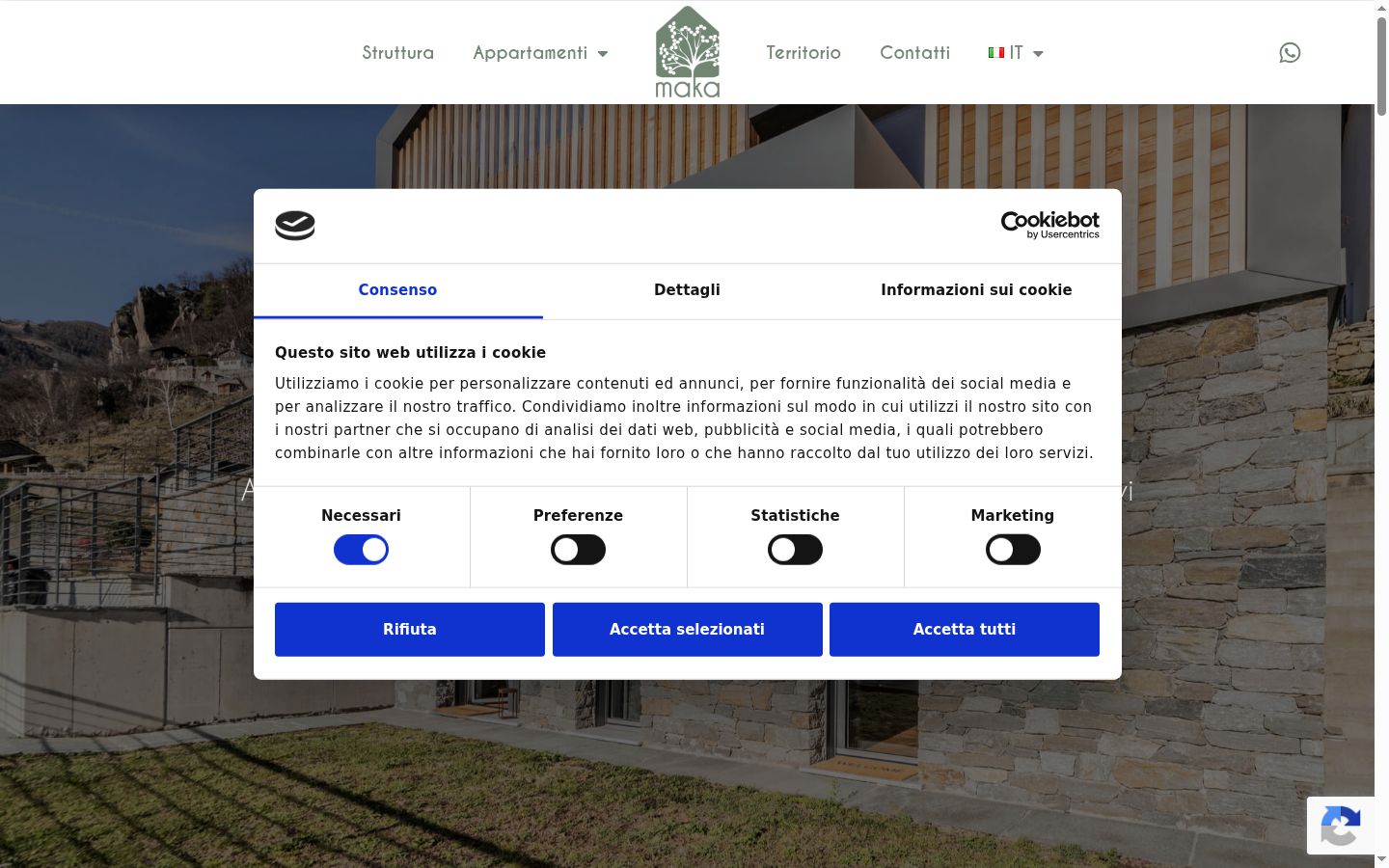 Screenshot del banner di consenso mostrato prima di qualsiasi interazione