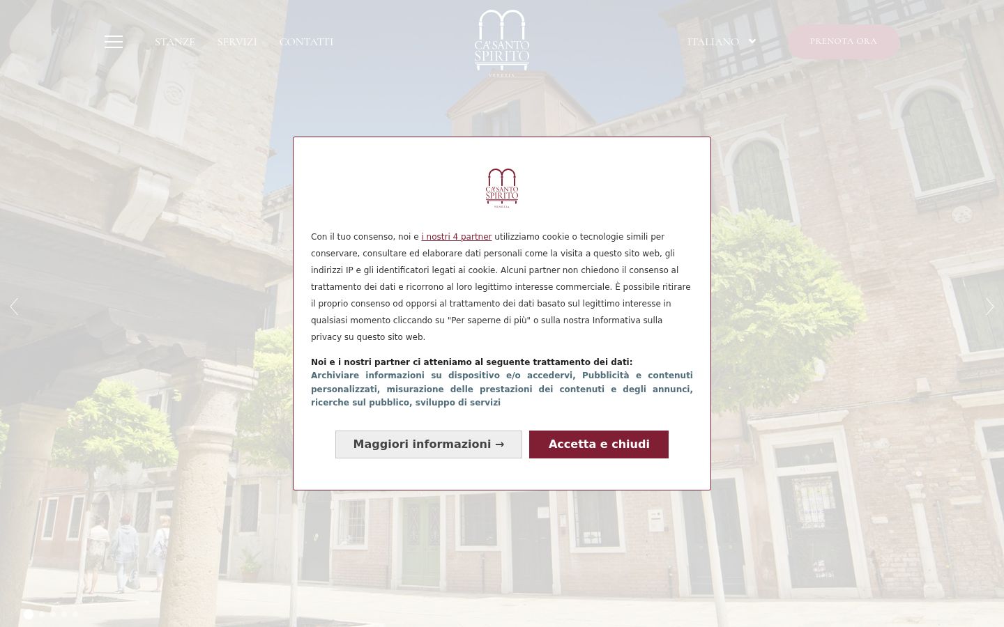 Screenshot del banner di consenso mostrato prima di qualsiasi interazione