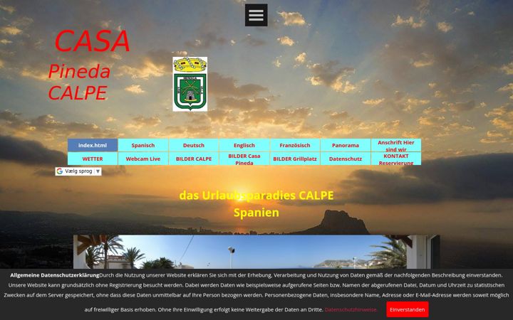 Screenshot of casapinedacalpe.com