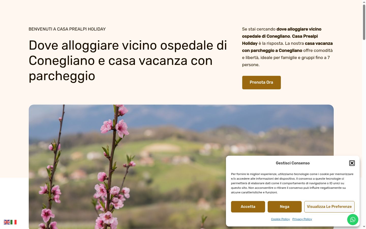 Screenshot del banner di consenso mostrato prima di qualsiasi interazione