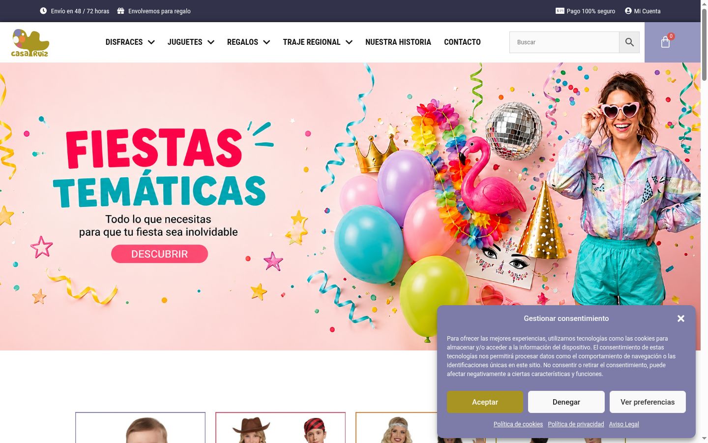 Captura de ecrã do banner de consentimento apresentado antes de qualquer interação