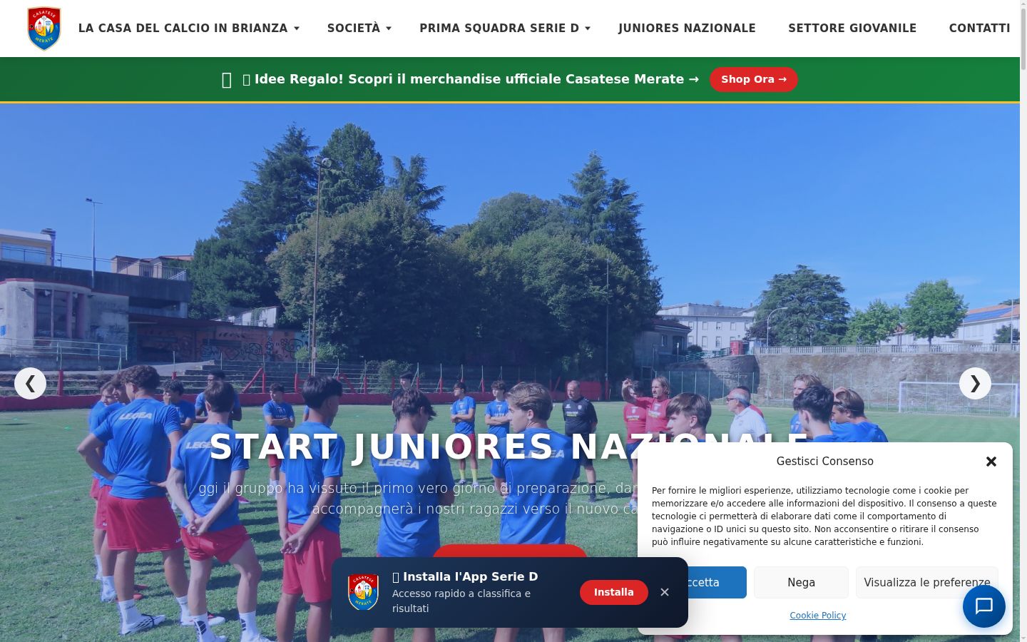 Screenshot del banner di consenso mostrato prima di qualsiasi interazione