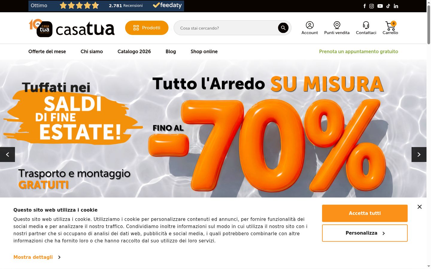 Screenshot del banner di consenso mostrato prima di qualsiasi interazione