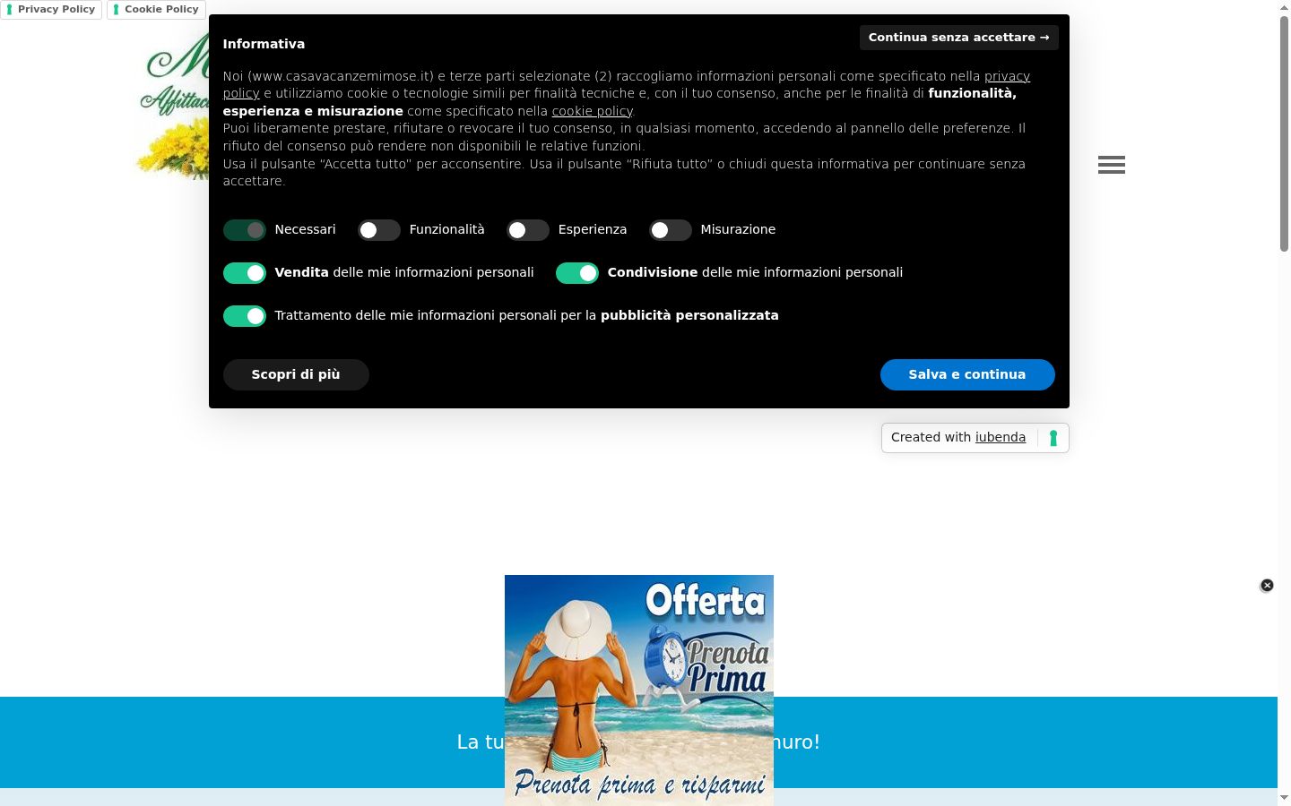 Screenshot del banner di consenso mostrato prima di qualsiasi interazione