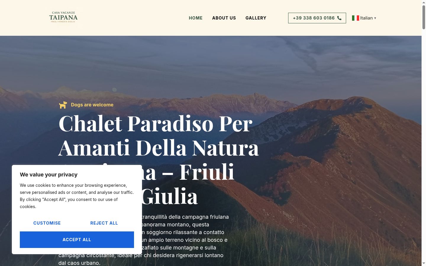 Screenshot del banner di consenso mostrato prima di qualsiasi interazione