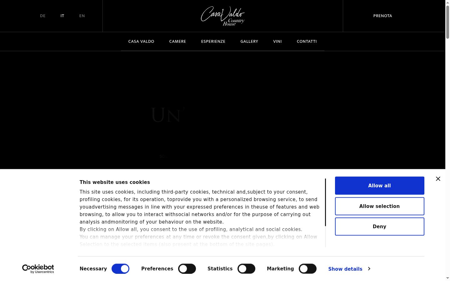 Screenshot del banner di consenso mostrato prima di qualsiasi interazione