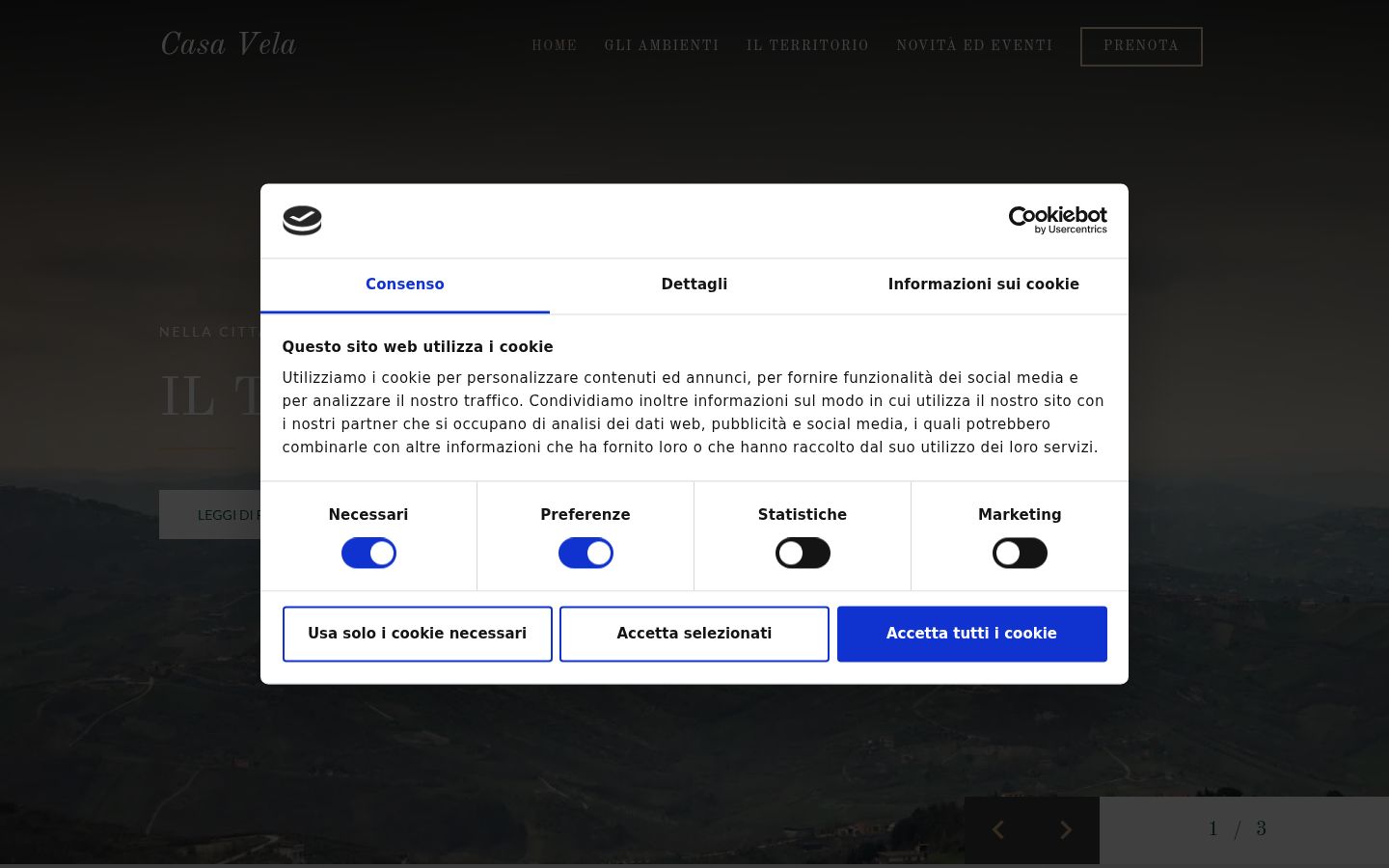 Screenshot del banner di consenso mostrato prima di qualsiasi interazione