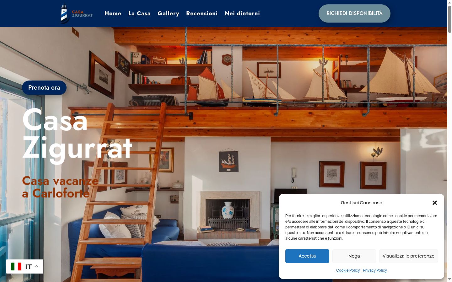 Screenshot del banner di consenso mostrato prima di qualsiasi interazione