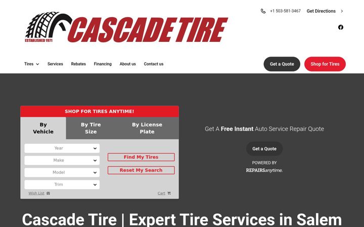 Screenshot of cascadetirepros.com